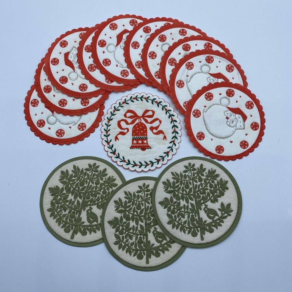 VTG‎ Hallmark Christmas Paper Coasters Santa Bell Tree Total of 14 Holiday 3.25"